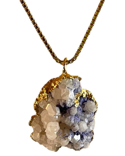 Beautiful Gold plated Large Agate crystal chunky pendant necklace Monet chain