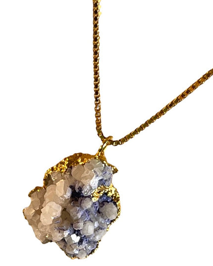 Beautiful Gold plated Large Agate crystal chunky pendant necklace Monet chain