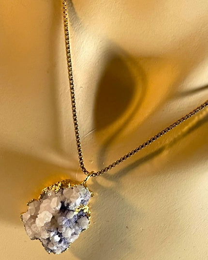 Beautiful Gold plated Large Agate crystal chunky pendant necklace Monet chain