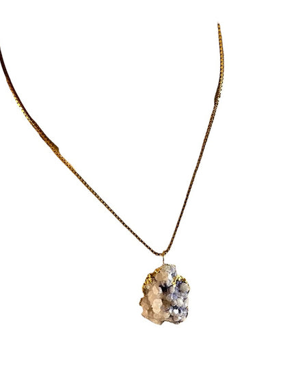 Beautiful Gold plated Large Agate crystal chunky pendant necklace Monet chain