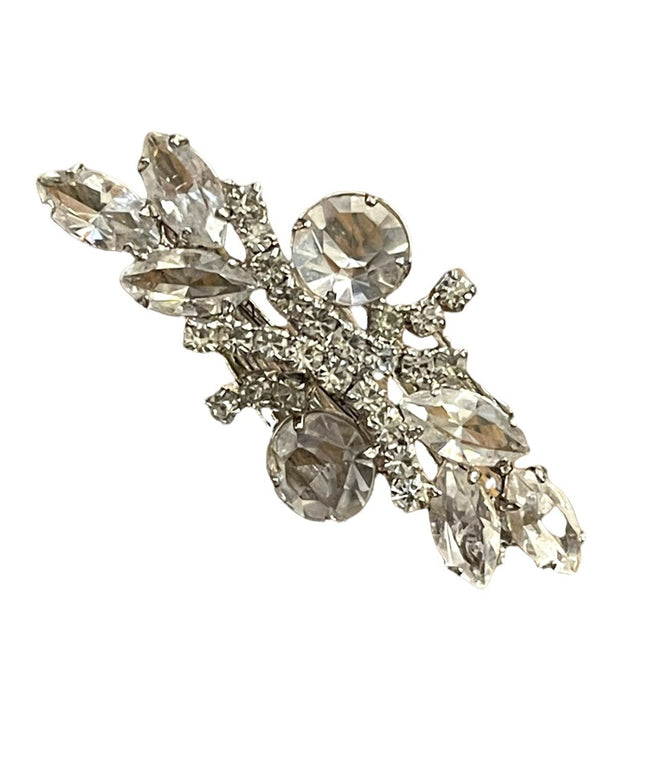 Vintage 1960s Juliana type Clear crystal spray sparkle bar brooch flower