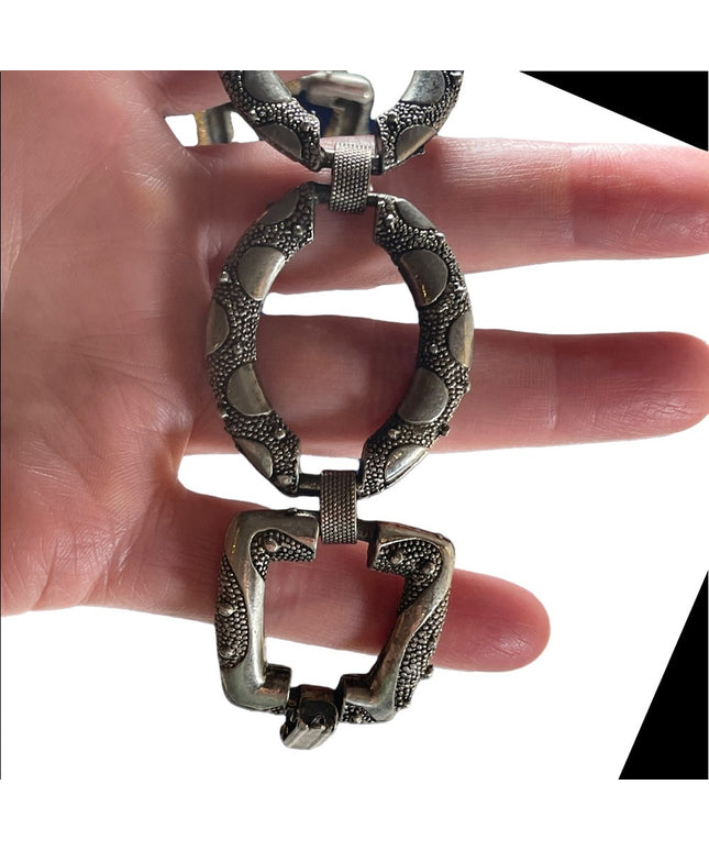 Vintage Silver tone chunky big link bracelet 1970s