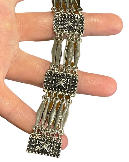 Vintage 1960s Sterling 925 Aztec Bracelet Mexico etched pyramids