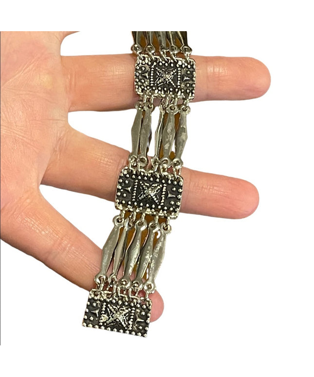 Vintage 1960s Sterling 925 Aztec Bracelet Mexico etched pyramids
