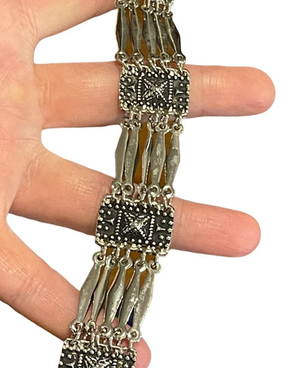 Vintage 1960s Sterling 925 Aztec Bracelet Mexico etched pyramids