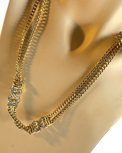 Vintage Park Lane gold finish double strand fancy crystal heart link necklace