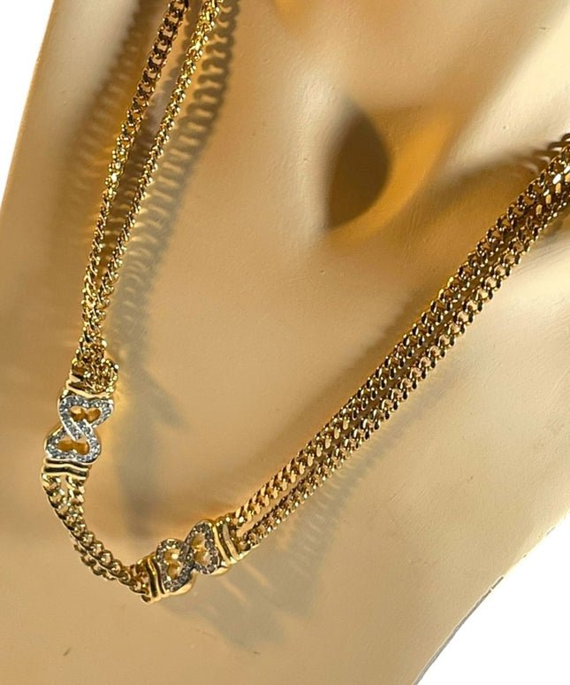 Vintage Park Lane gold finish double strand fancy crystal heart link necklace