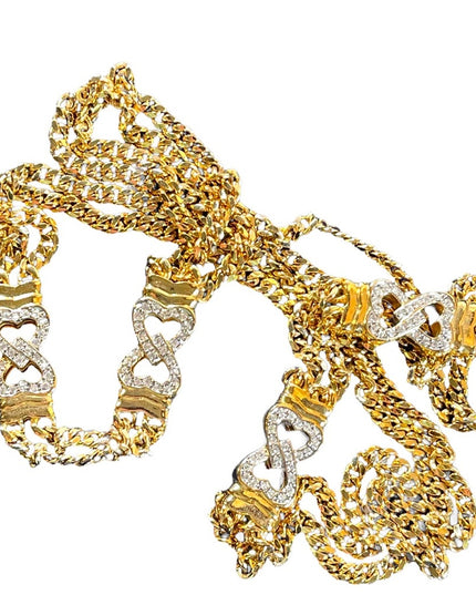 Vintage Park Lane gold finish double strand fancy crystal heart link necklace