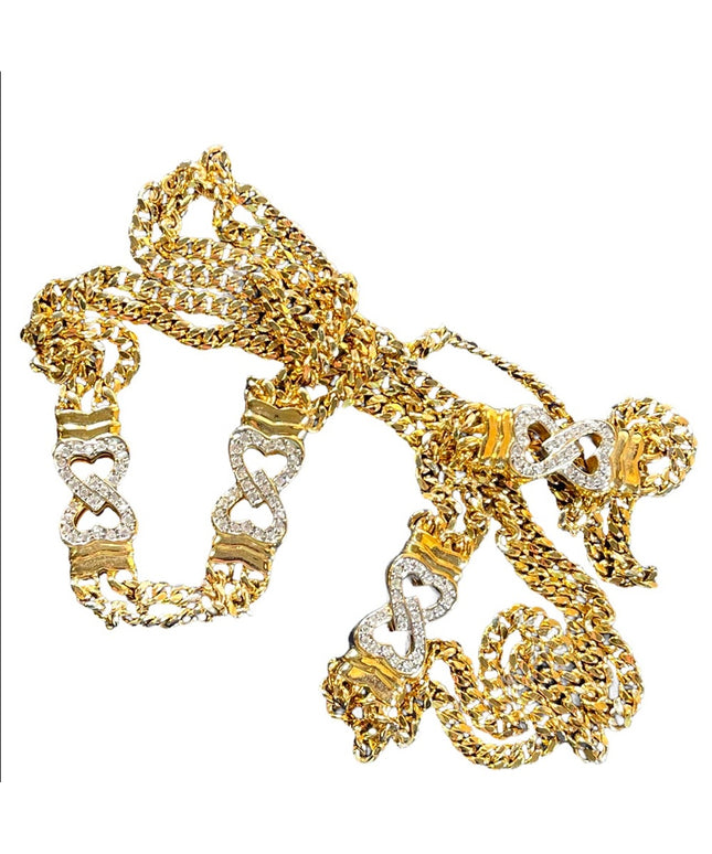 Vintage Park Lane gold finish double strand fancy crystal heart link necklace