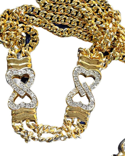 Vintage Park Lane gold finish double strand fancy crystal heart link necklace