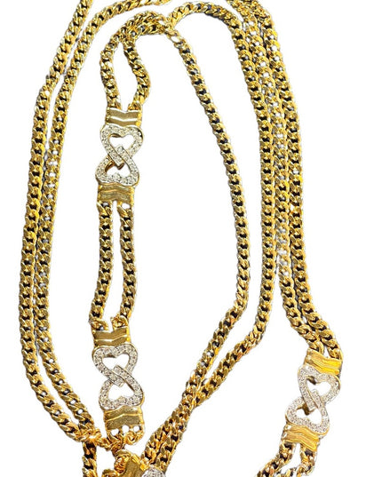 Vintage Park Lane gold finish double strand fancy crystal heart link necklace