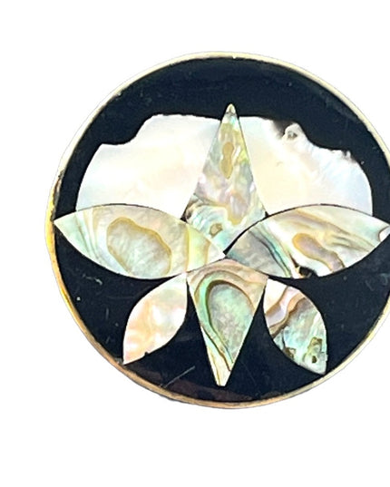 Vinatge 1960s Alpaca Abalone Flower silver brooch Mexico shell