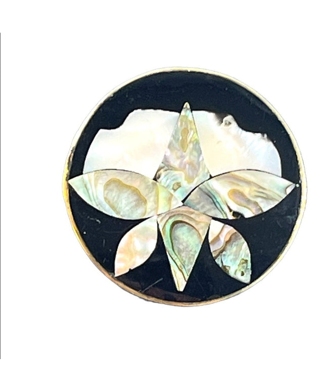Vinatge 1960s Alpaca Abalone Flower silver brooch Mexico shell