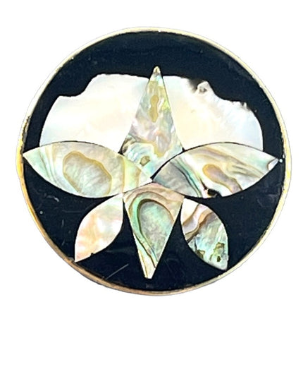 Vinatge 1960s Alpaca Abalone Flower silver brooch Mexico shell