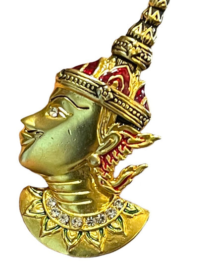 Vintage 1960s Siam Buddah gold enameled gold finish rhinestone brooch