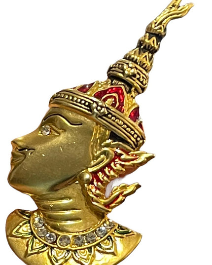 Vintage 1960s Siam Buddah gold enameled gold finish rhinestone brooch