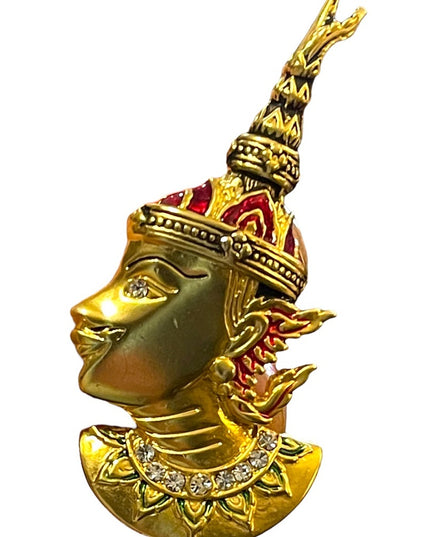 Vintage 1960s Siam Buddah gold enameled gold finish rhinestone brooch