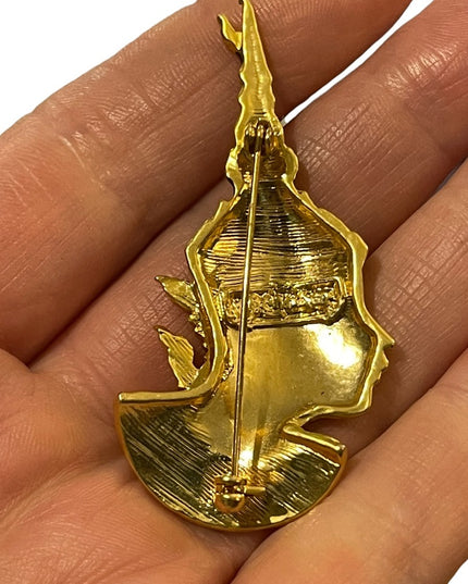 Vintage 1960s Siam Buddah gold enameled gold finish rhinestone brooch