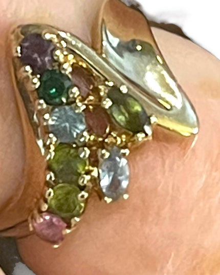 Vintage 10k gold Multi gemstone peridot amethyst topaz YG ring zig zag design