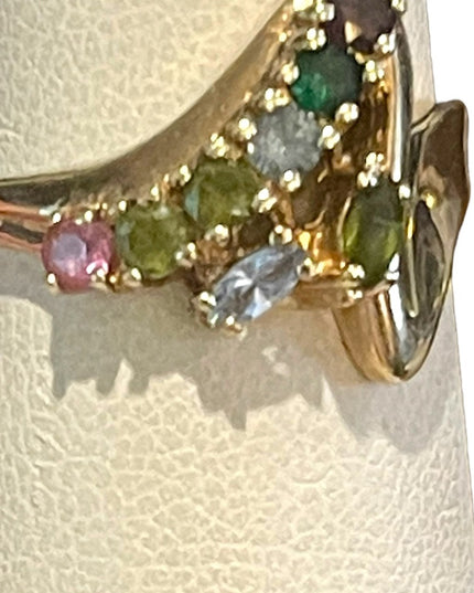 Vintage 10k gold Multi gemstone peridot amethyst topaz YG ring zig zag design