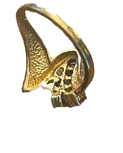 Vintage 10k gold Multi gemstone peridot amethyst topaz YG ring zig zag design