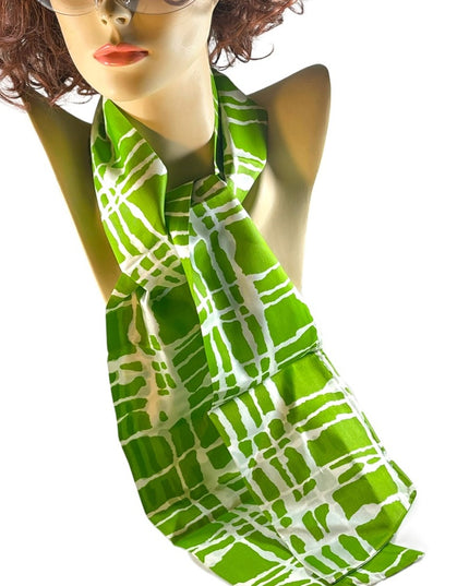 Stunning vintage green and white abstract neck scarf tie bandana c1970s