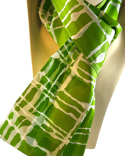 Stunning vintage green and white abstract neck scarf tie bandana c1970s