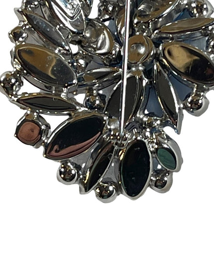 Vintage 1950s Blue AB crystal SHERMAN Brooch & clip on earrings Matching SET LG