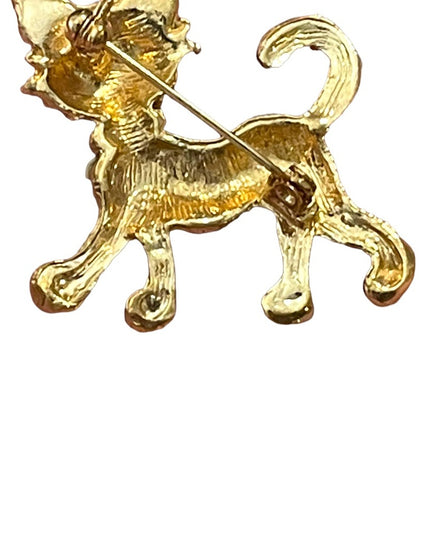 Vintage 1970s Crystal rhinestone gold finish Cat walking CUTE Brooch
