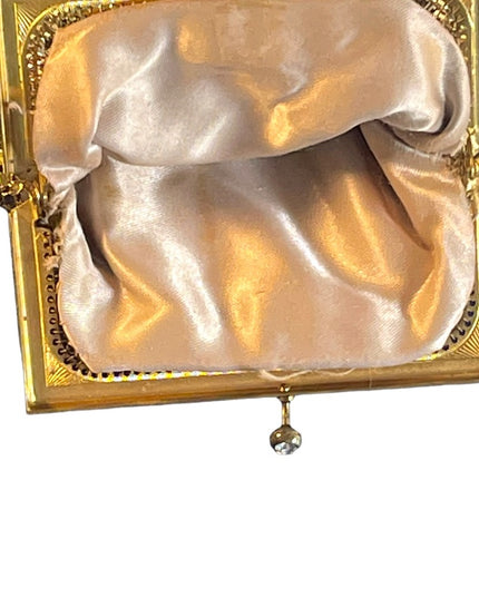 Vintage 1960s Gold metal chain mail change purse rhinestone kiss lock