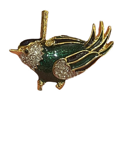 Vintage Dorlan Gold Finish enameled Bird brooch crystal rhinestones