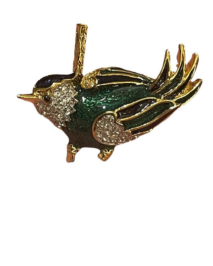 Vintage Dorlan Gold Finish enameled Bird brooch crystal rhinestones