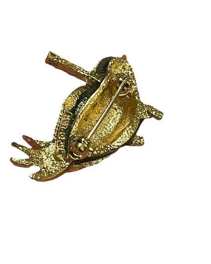 Vintage Dorlan Gold Finish enameled Bird brooch crystal rhinestones