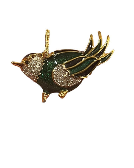 Vintage Dorlan Gold Finish enameled Bird brooch crystal rhinestones