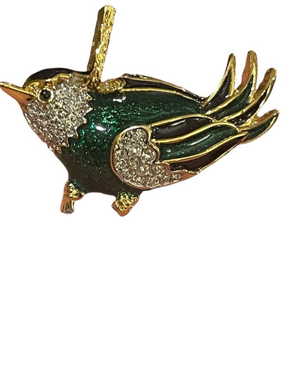 Vintage Dorlan Gold Finish enameled Bird brooch crystal rhinestones