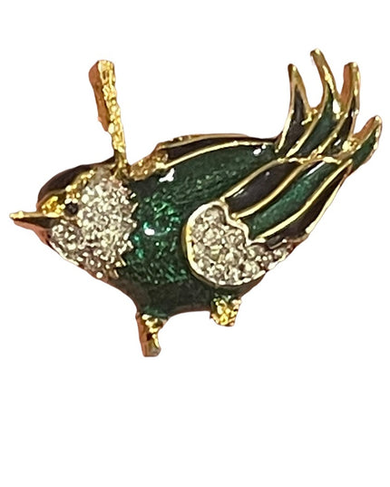 Vintage Dorlan Gold Finish enameled Bird brooch crystal rhinestones
