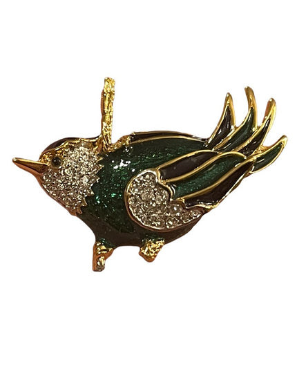 Vintage Dorlan Gold Finish enameled Bird brooch crystal rhinestones