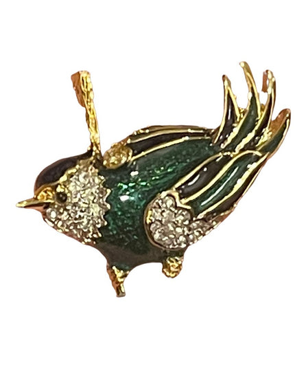 Vintage Dorlan Gold Finish enameled Bird brooch crystal rhinestones
