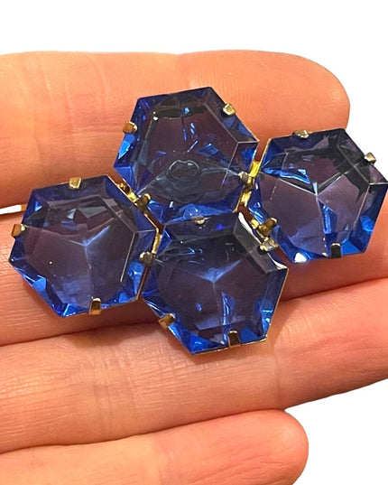 Vintage 1960s blue resin faceted cut brooch