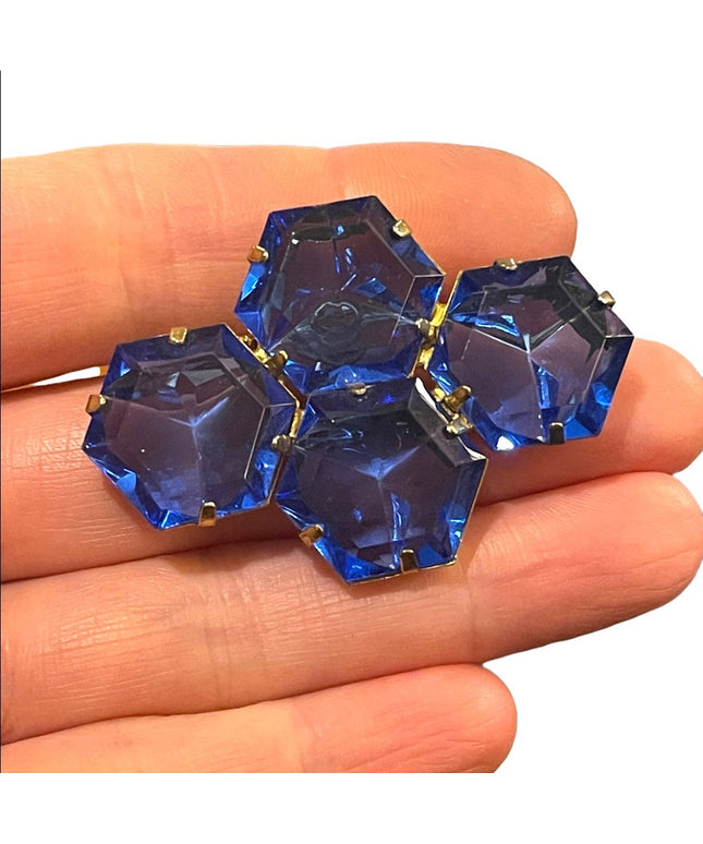 Vintage 1960s blue resin faceted cut brooch