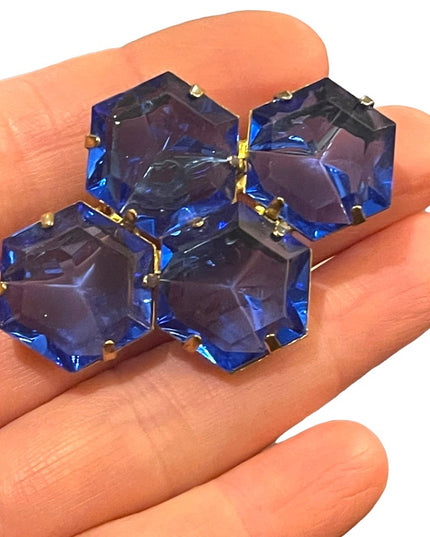 Vintage 1960s blue resin faceted cut brooch