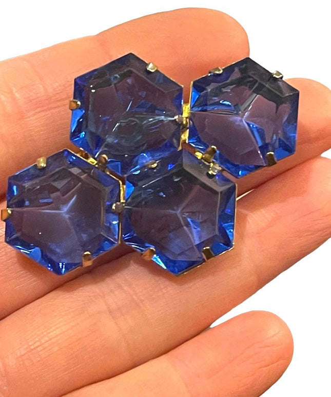 Vintage 1960s blue resin faceted cut brooch