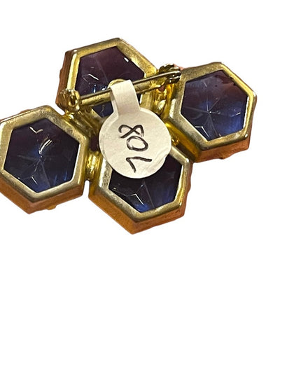 Vintage 1960s blue resin faceted cut brooch