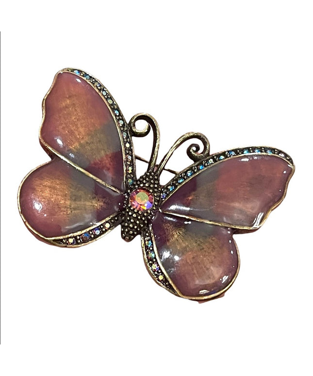 Beautiful purple rhinestone marcasite butterfly brooch