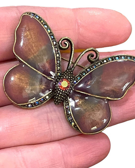 Beautiful purple rhinestone marcasite butterfly brooch