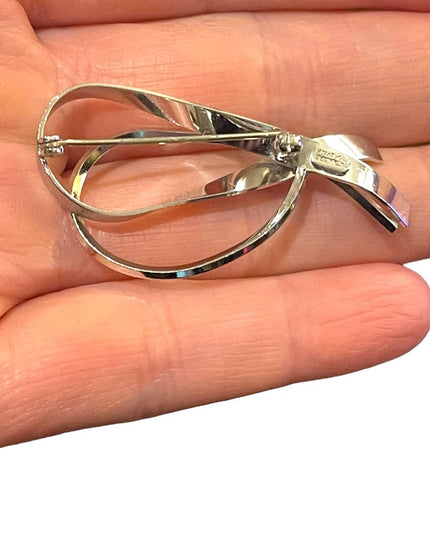 Vintage Catamore 12k White G old filled Bow ribbon brooch 2”