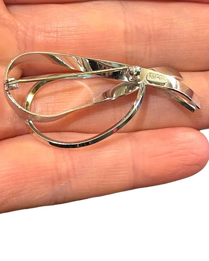 Vintage Catamore 12k White G old filled Bow ribbon brooch 2”