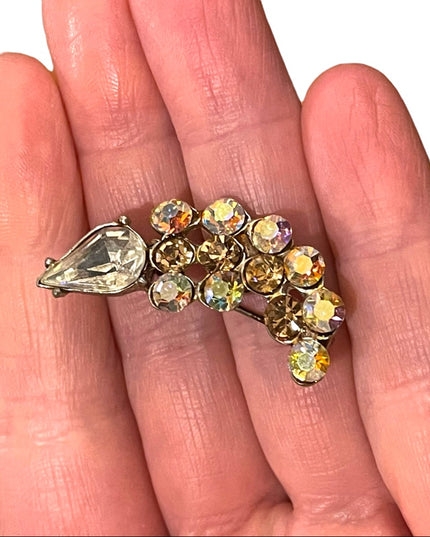 Vintage AB amber & clear Crystal brooch