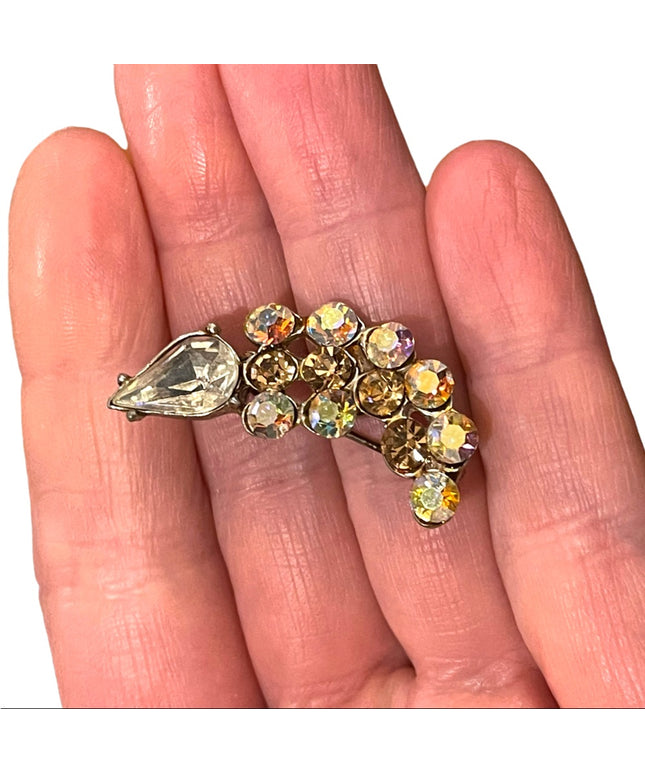 Vintage AB amber & clear Crystal brooch