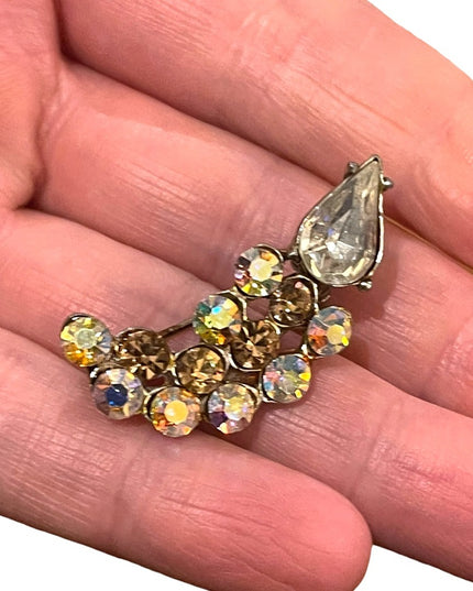 Vintage AB amber & clear Crystal brooch